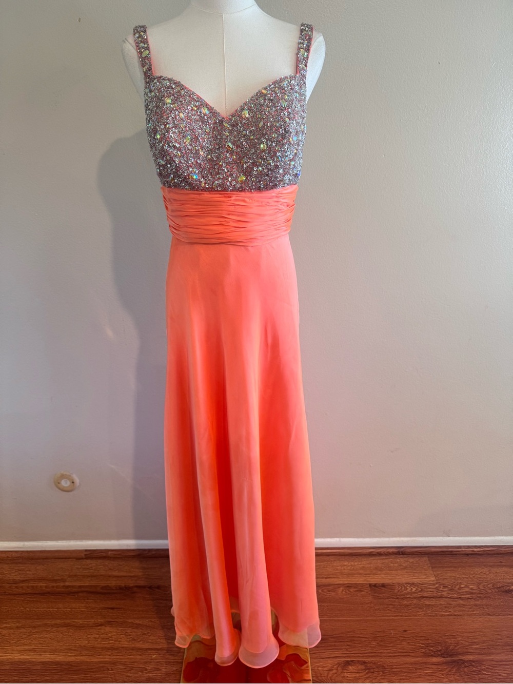 Bicici & Coty Coral/Orange Beaded Formal Gown Size M